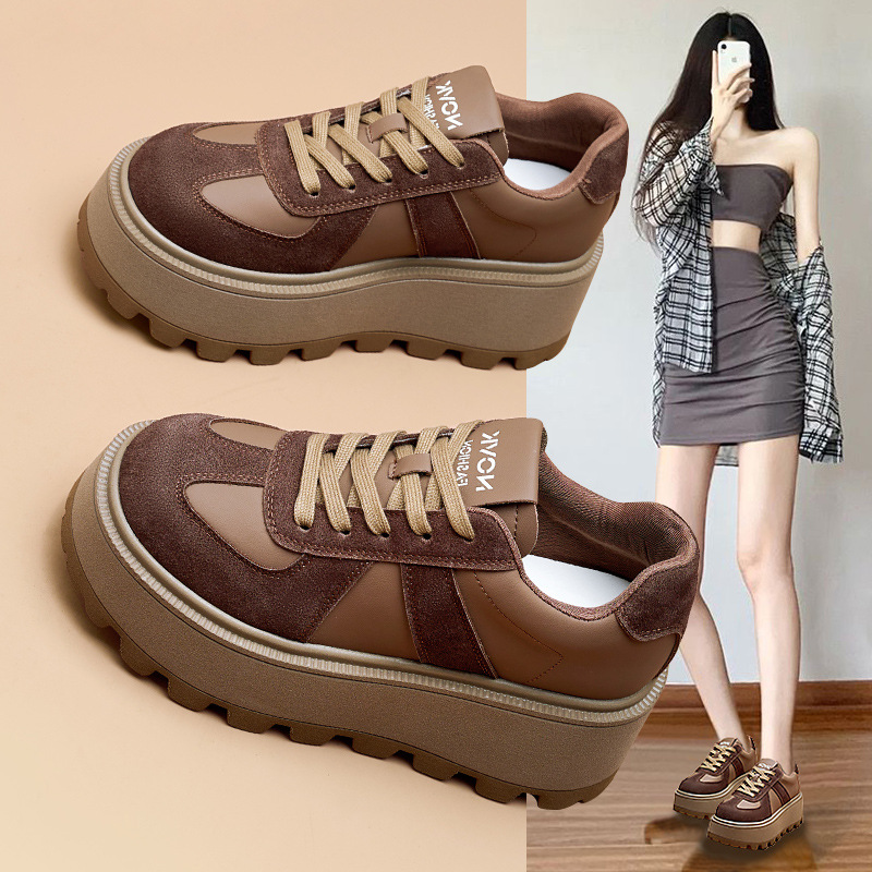 真皮厚底休闲板鞋女加绒复古女鞋