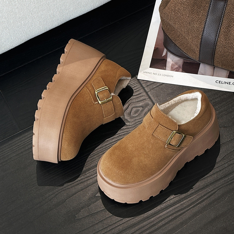 厚底7CM全包加绒勃肯鞋女2025年冬季新款时尚一脚蹬懒人保暖棉鞋