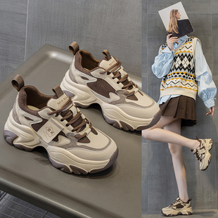 厚底5CM老爹鞋女2026春秋新款增高网面透气休闲运动鞋百搭小白鞋