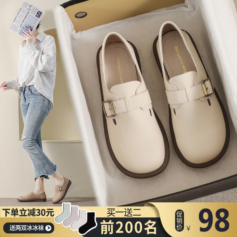 法式圆头一脚蹬勃肯鞋女2026年新款春夏软底爆款单鞋平底乐福鞋子