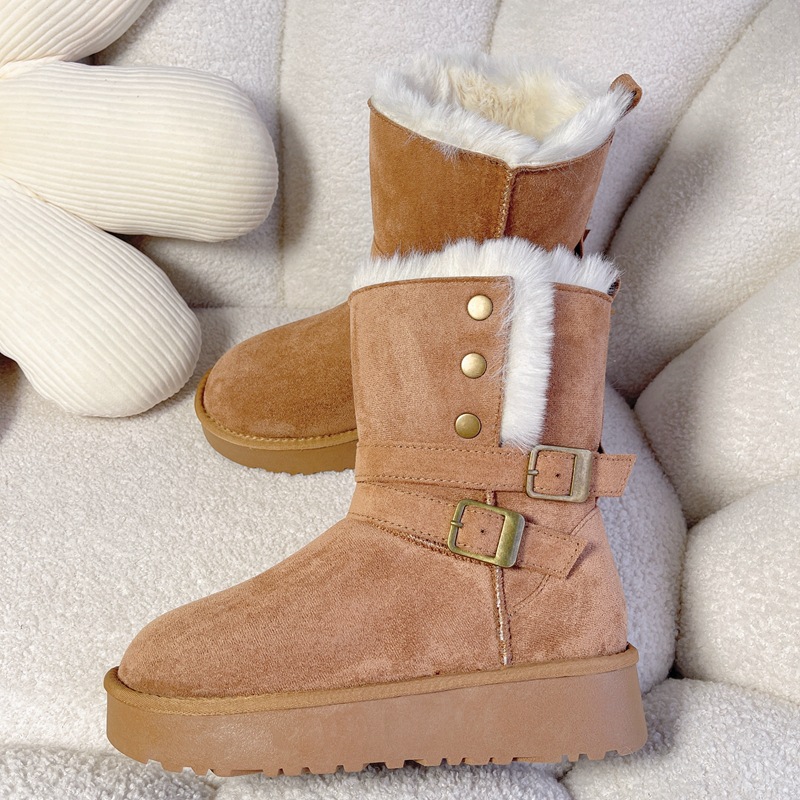 厚底雪地靴女两穿皮毛一体2025新款保暖冬季中筒棉靴加绒百搭棉鞋