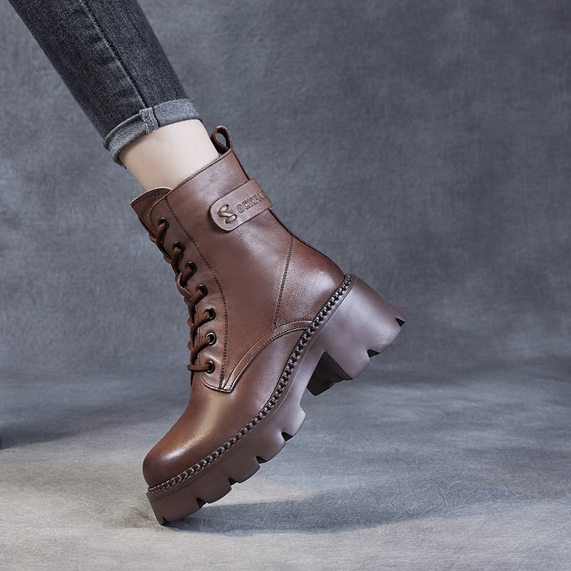 厚底马丁靴女2025新款秋冬季雪地靴英伦风高跟小个子真皮加绒短靴