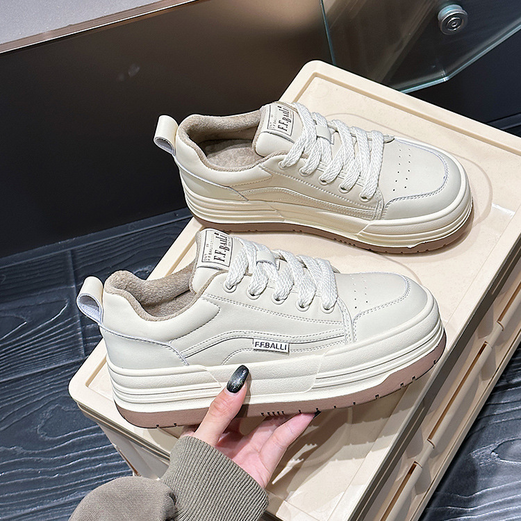 真皮加绒小白鞋全牛皮板鞋女2023冬季新款春款休闲百搭加绒面包鞋