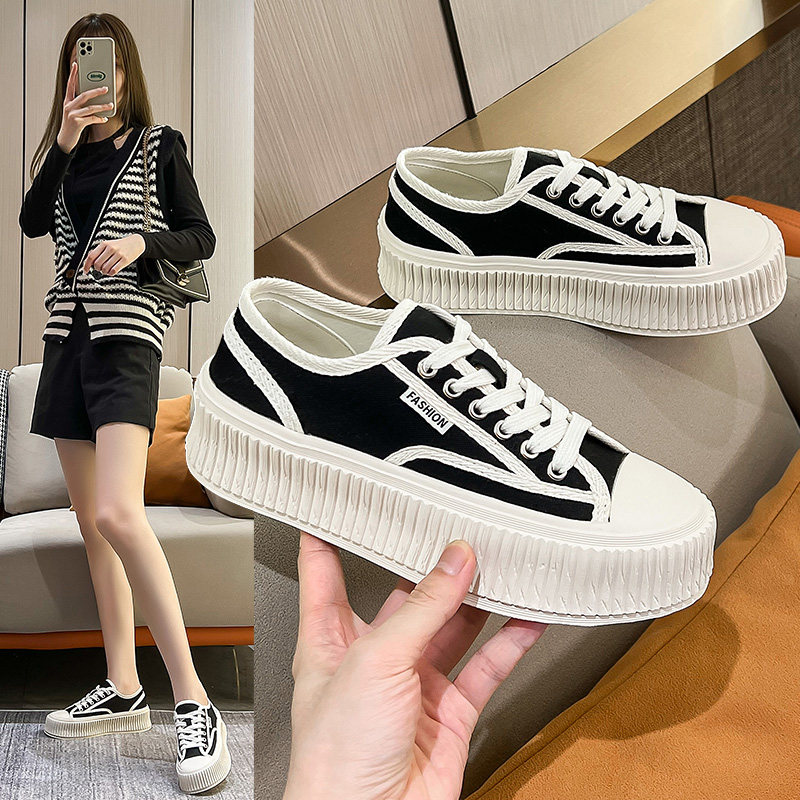 饼干鞋女2026年春夏季新款超透气帆布鞋休闲增高厚底鞋百搭松糕鞋