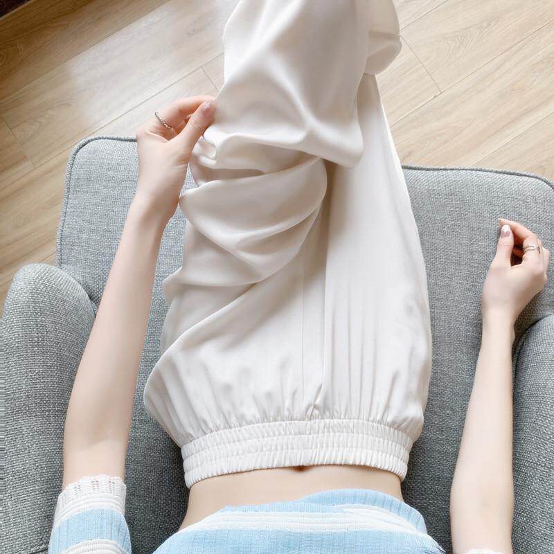 韩国米白色醋酸阔腿裤女夏季薄款高腰垂感防晒直筒冰丝缎面德芙裤