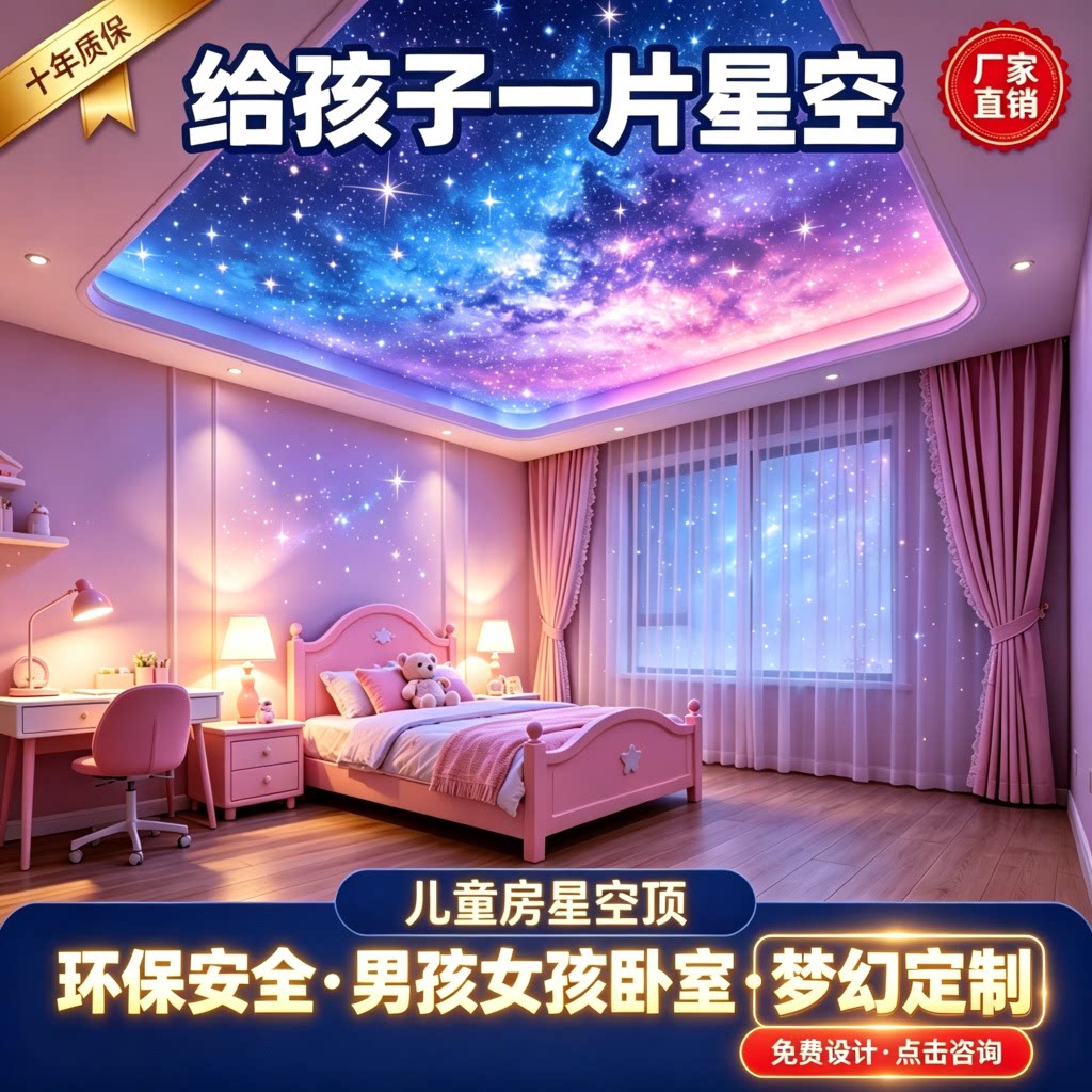 儿童房星空顶天花板满天星吊顶图片