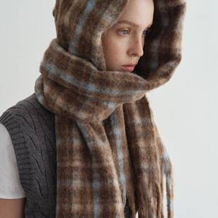 桐庐愿望针织有限公司自制羊毛混纺粗流苏格纹围巾女秋冬季加大慵