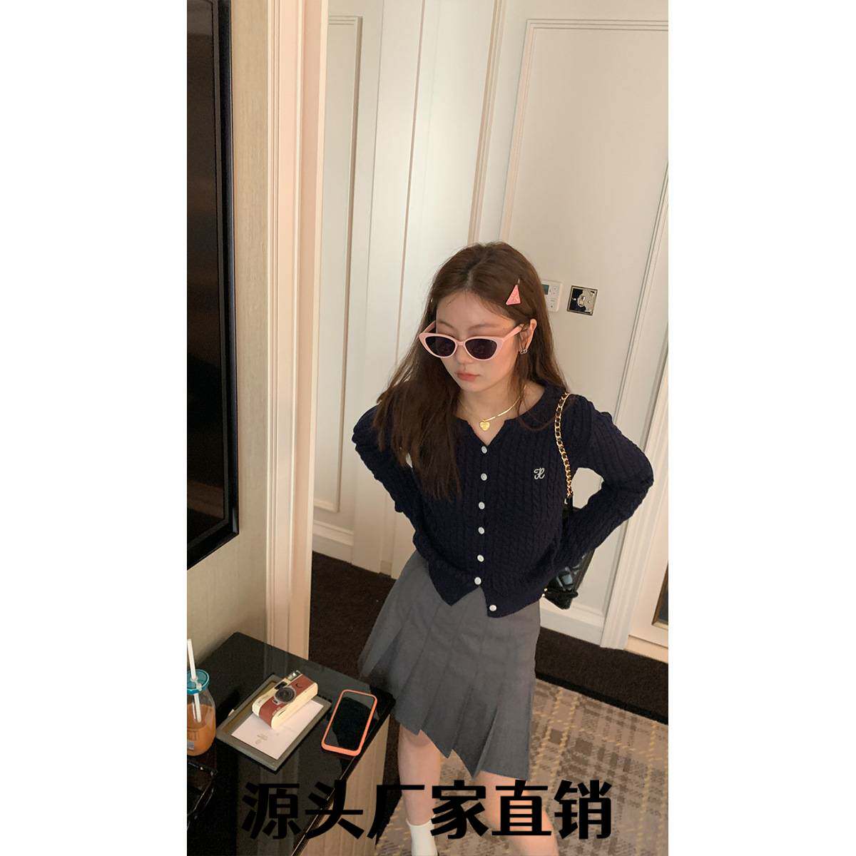 艾纯诗针织内衣厂阿诗蜜秋冬多色麻花针织衫外套慵懒时尚刺绣时尚