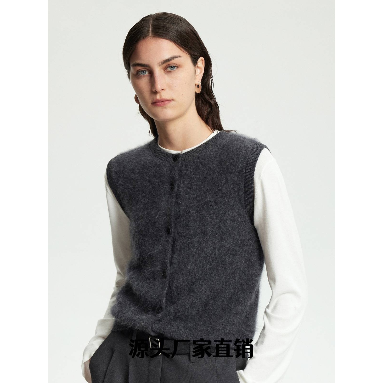 桐乡市朵兰春时装有限公司【】秋冬女士拉毛羊绒毛衣开衫背心无袖