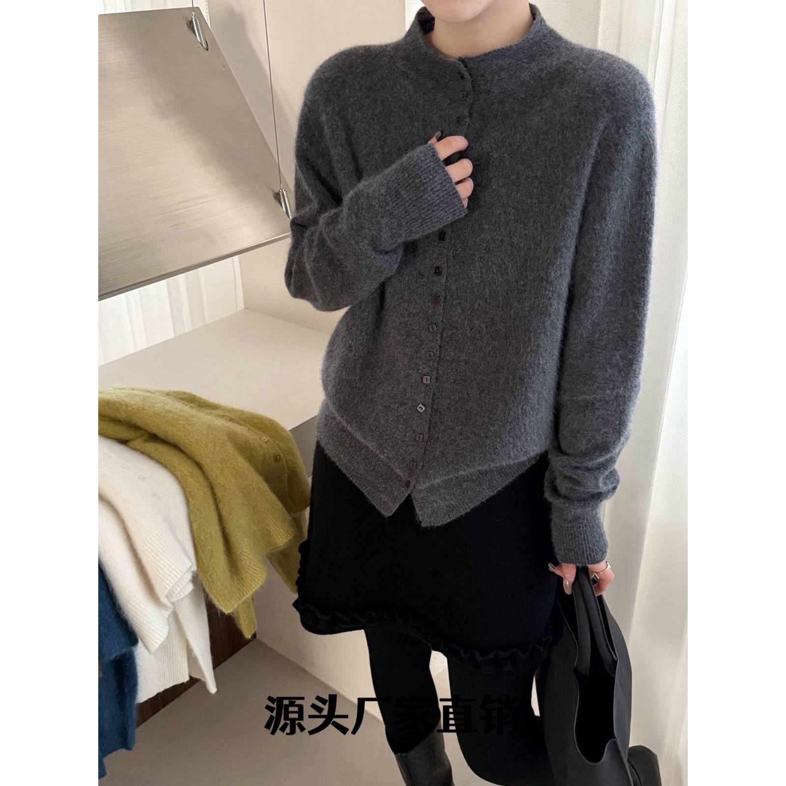 朵兰春羊毛衫2025秋冬季新款韩系半高领排扣针织羊毛开衫女宽松显