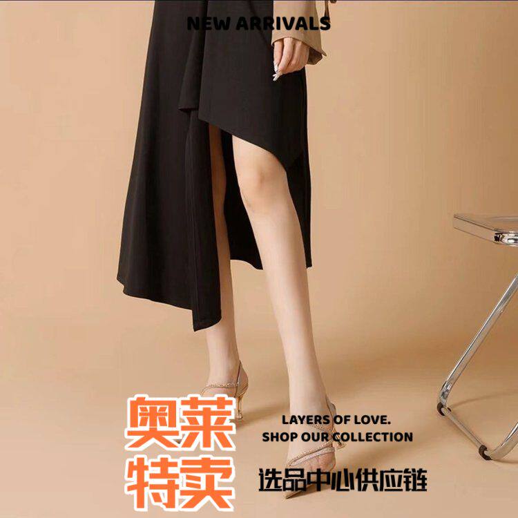 东莞网面鞋女款年新款香槟色网纱高跟鞋气质网红细跟包头凉鞋女士