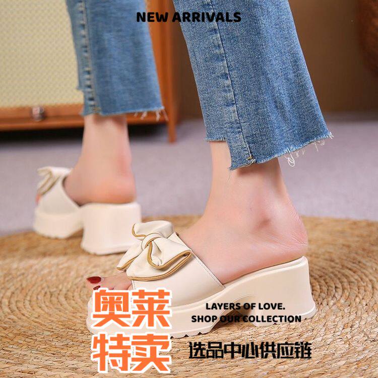 晋江鼎智鞋业夏季新款厚底增高拖鞋女款外穿蝴蝶结百搭凉拖轻便软