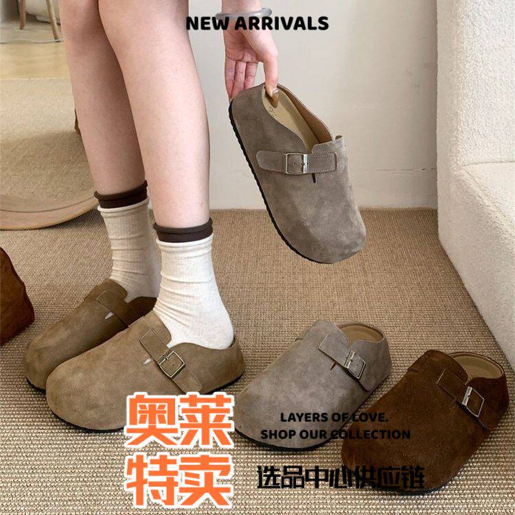 青岛女款老爹鞋内增高勃肯鞋女春款复古厚底一脚蹬外穿包头半拖