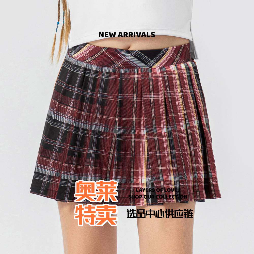 石狮独登者儿童装网球裙假两件格子百褶裙女童运动短裙舞蹈训练短