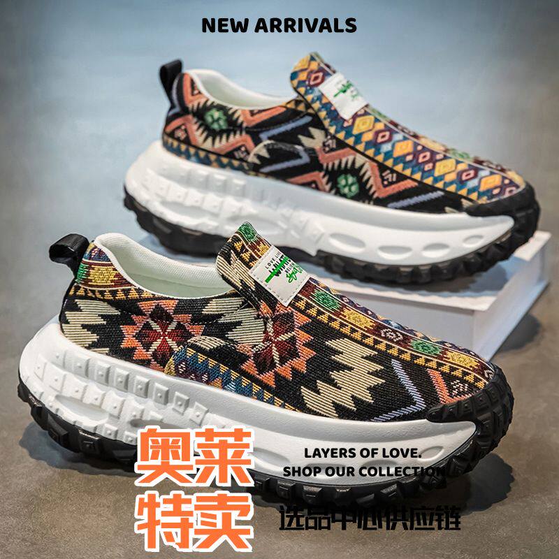 东莞运动鞋女男鞋春季新款透气刺绣老爹鞋厚底增高懒人脚蹬休闲运