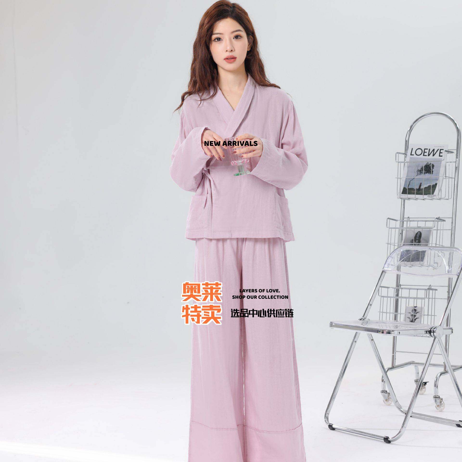 谷饶内衣秋冬侣睡衣套装轻薄透气棉系带服两件套男汗蒸服女浴袍家