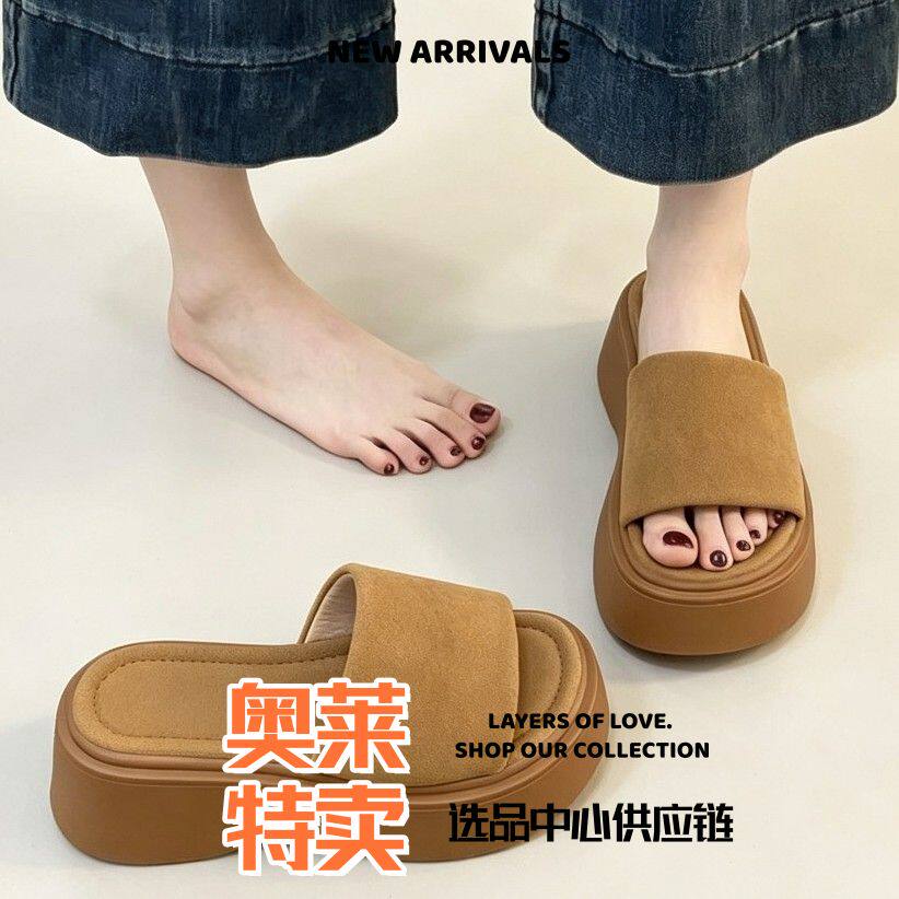 东莞透气网面鞋女新款高颜值厚底一字拖鞋女欧美风洋气潮流百搭增