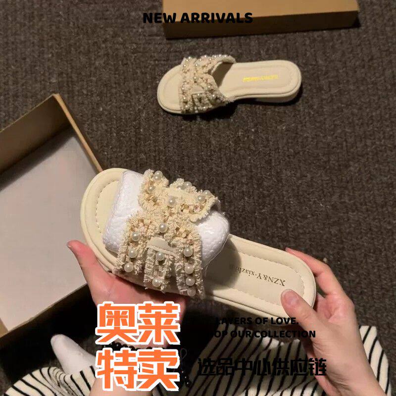 福建鞋轻便百搭珍珠凉拖鞋女夏季新款平底鞋子拖鞋女夏外穿