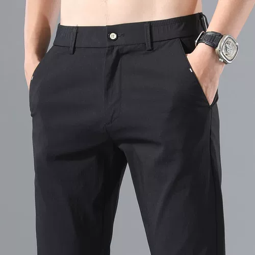 Летние тонкие универсальные трендовые черные штаны, свободный прямой крой, в корейском стиле