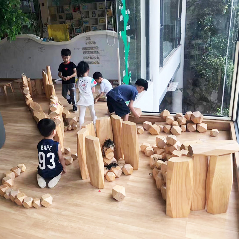 木制超级大叠石积木150件平衡搭建游戏幼儿园儿童建构区拼搭玩具