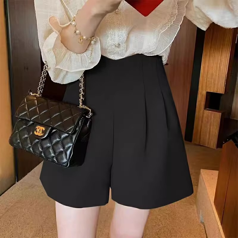 黑色西装短裤女夏季薄款2025新款高腰遮肉显瘦A字通勤阔腿休闲裤