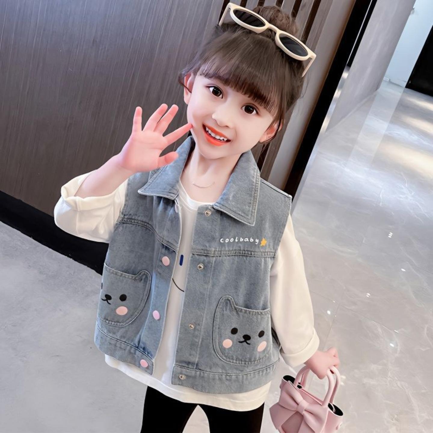 女童春秋季牛仔马甲2026新款洋气图片