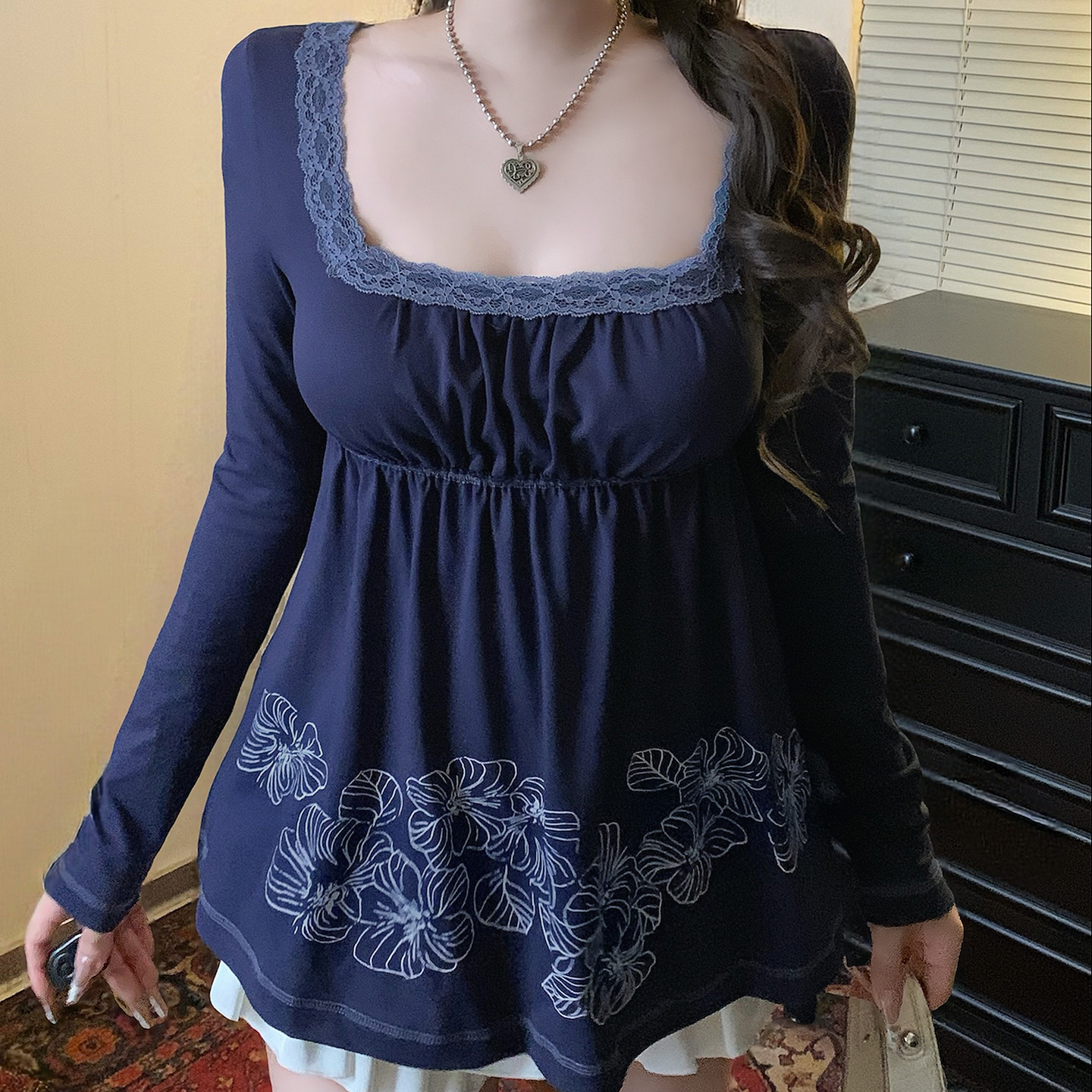 eilove复古森系印花娃娃衫方领T恤女古早少女宽松A摆收腰显瘦上衣,女装/女士精品,T恤,淘宝优惠券,粉丝福利购,淘宝优惠卷