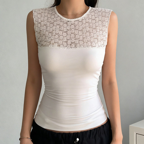 性感透视蕾丝拼接无袖背心
