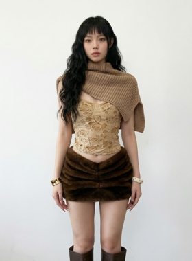 eilove荒漠废土破洞肌理卡其色抹胸女小众vintage设计感内搭胸衣