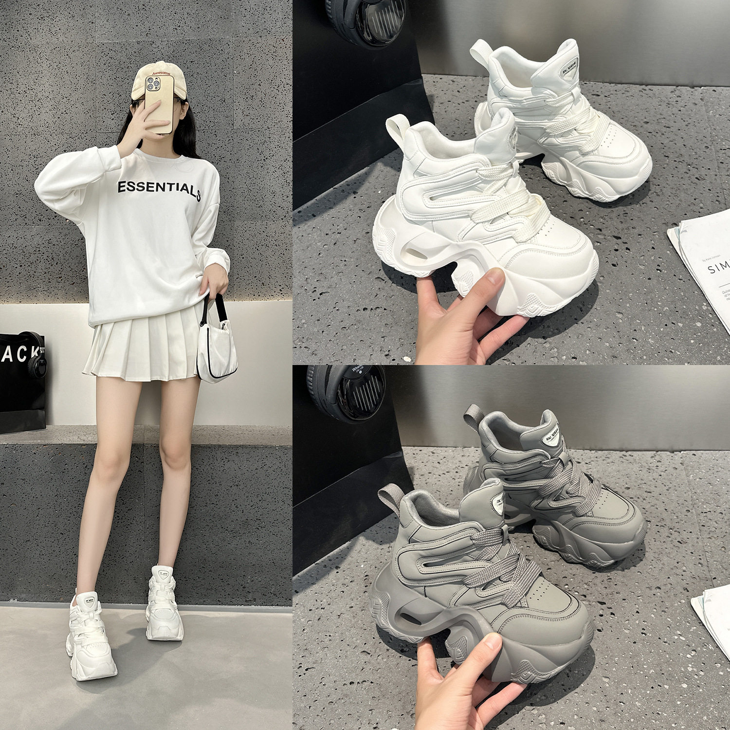 厚底内增高老爹鞋女2025秋冬新款皮面透气百搭学生运动休闲鞋轻便