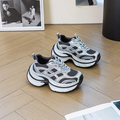 厚底银色老爹鞋女2026春季新款透气增高百搭炸街休闲运动鞋女潮鞋