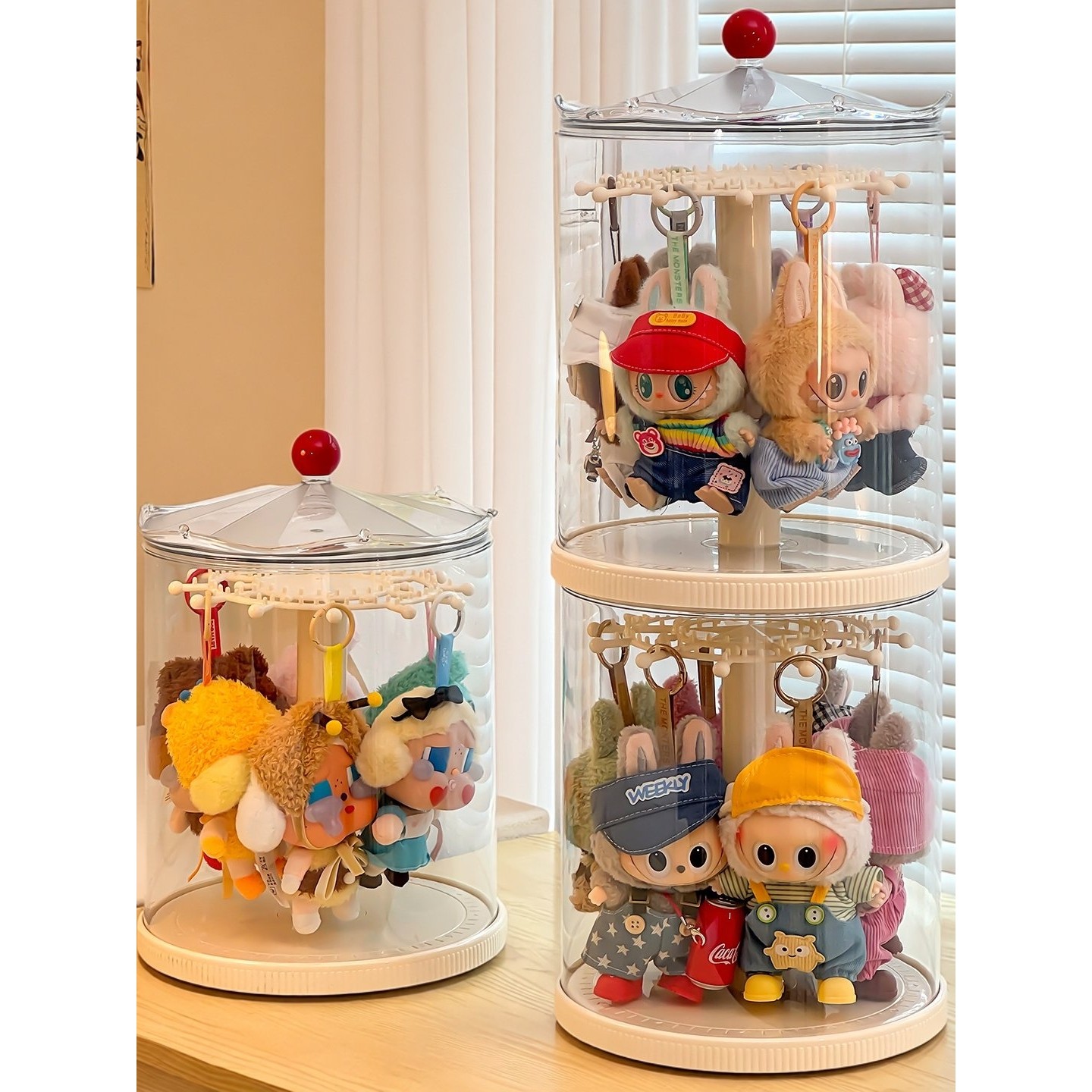 光织园展示盒旋转拉布布挂件收纳盒透明挂毛绒玩偶搪胶娃娃防尘罩,收纳整理,手办收纳盒,淘宝优惠券,粉丝福利购,淘宝优惠卷