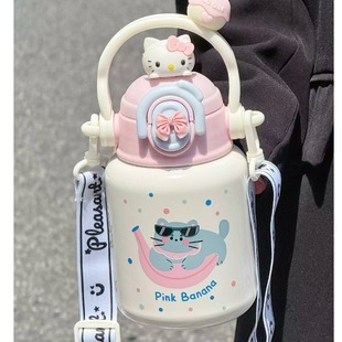 儿童卡通可爱保温杯女生高颜值新款 可斜跨水杯小学生上学专用杯子