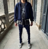 当天发出 hzw自主非Fear god蓝色教练夹克高街穿搭利器