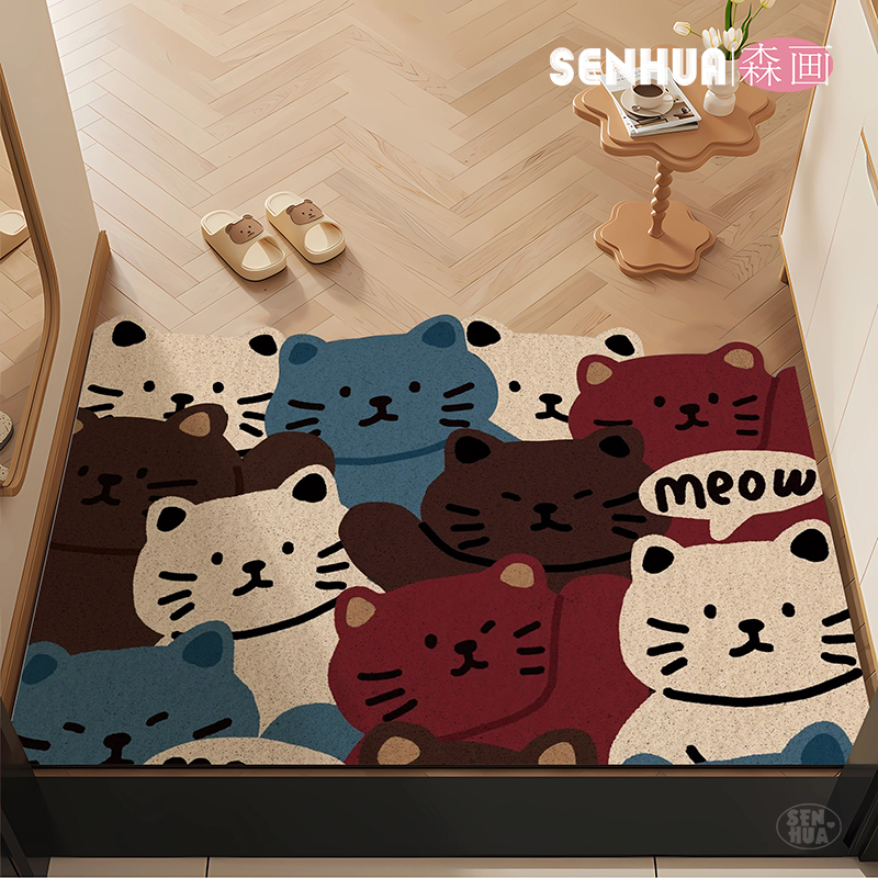 门口进门地垫可裁剪丝圈玄关脚垫搞怪猫咪覆古风耐脏地毯入户门垫