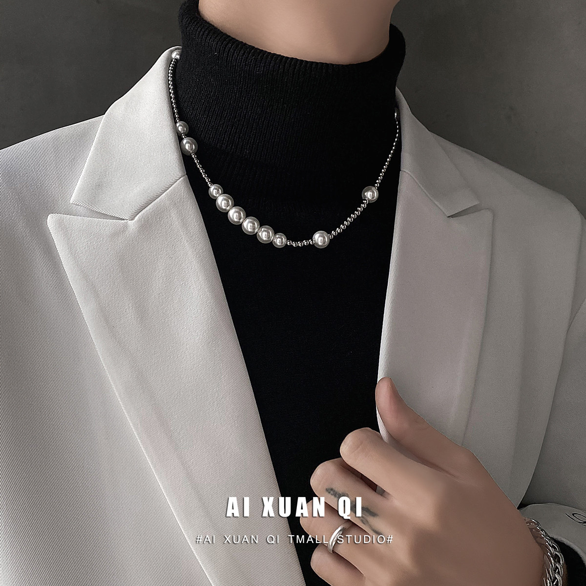 珍珠项链男潮嘻哈欧美男生高级感男士锁骨链女小众设计感潮牌百搭