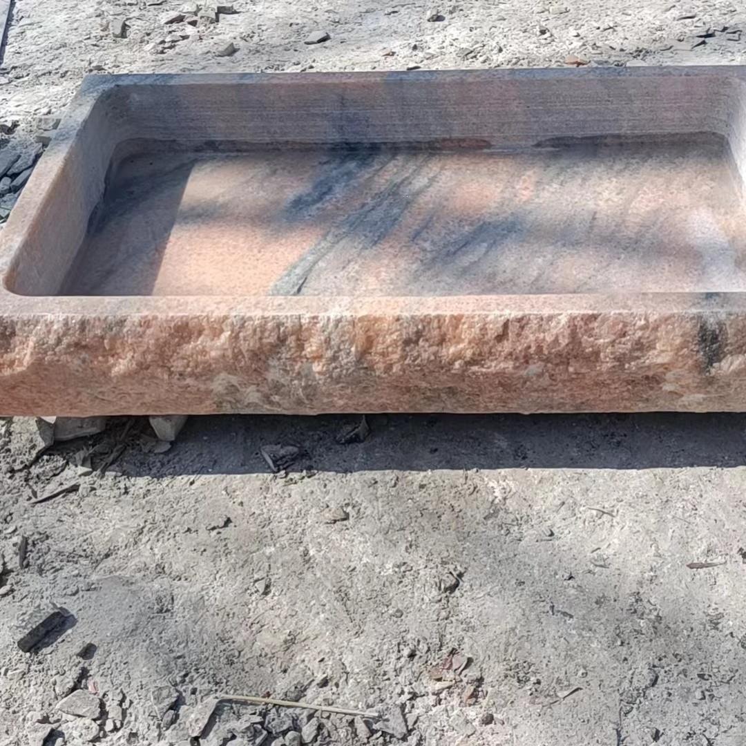 晚霞假山盆景天然大理石大型托盘上水石吸水底座长特大花盆方形