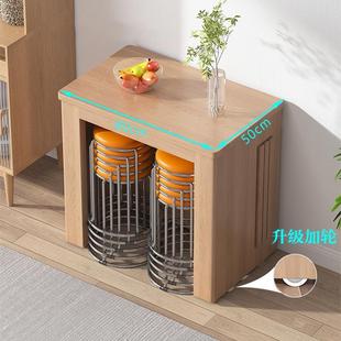 全实木家用折叠餐桌高端岩板多功能隐形10人可移动靠边站伸缩桌子