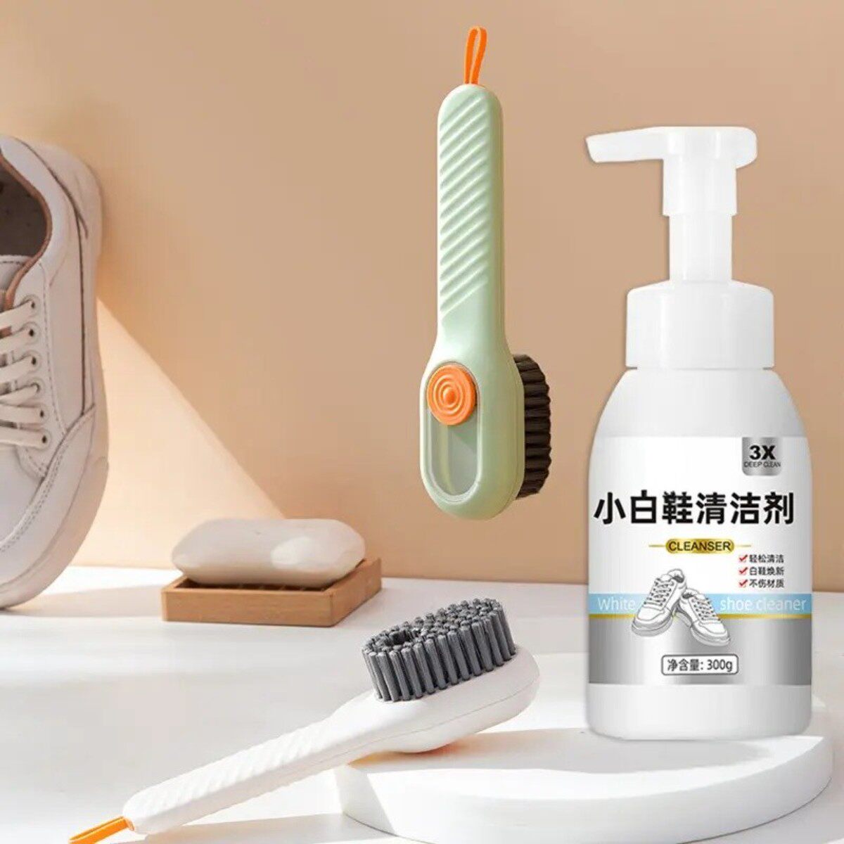 小白鞋清洁剂去黄去渍泡沫型300g*4瓶强效去污洗白不伤鞋