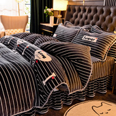 8斤冬天加厚牛奶绒法兰绒四件套双面绒保暖被套床单裙款 床上用品4