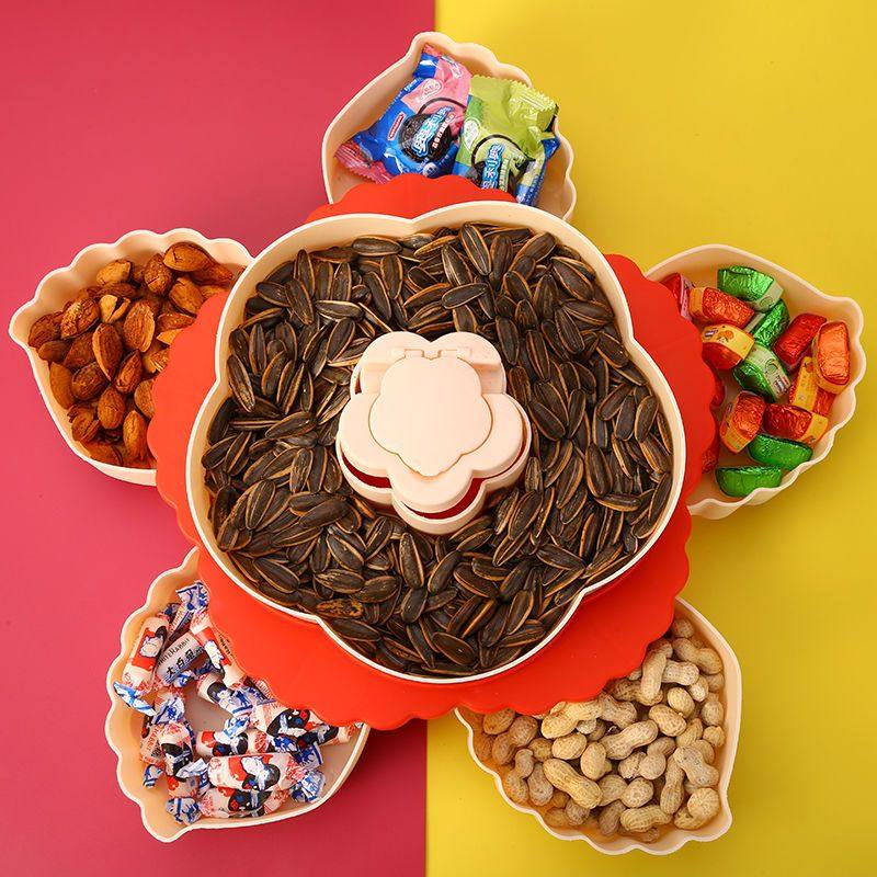 瓜子盘子客厅家用双层旋转糖果盒花瓣水果干果盘零食瓜子坚果盘创,餐饮具,果盆/果盘/果篮,淘宝优惠券,粉丝福利购,淘宝优惠卷