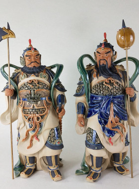 门神尉迟恭秦琼陶瓷石湾公仔摆件