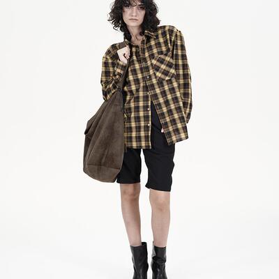 衬衫COMMEUNTISSU格纹长袖宽松