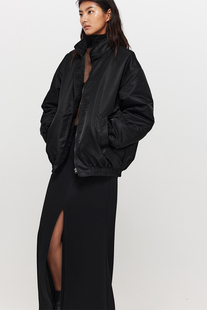 COMMEUNTISSU 黑色秋冬美式复古宽松夹棉保暖飞行员夹克外套