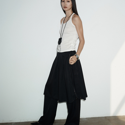 COMMEUNTISSU 设计感可拆卸两件系带百褶裙裙裤