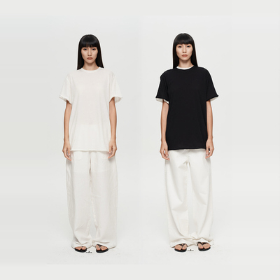 COMMEUNTISSU 真丝棉宽松面膜T恤夏季显瘦圆领短袖女百搭经典基础