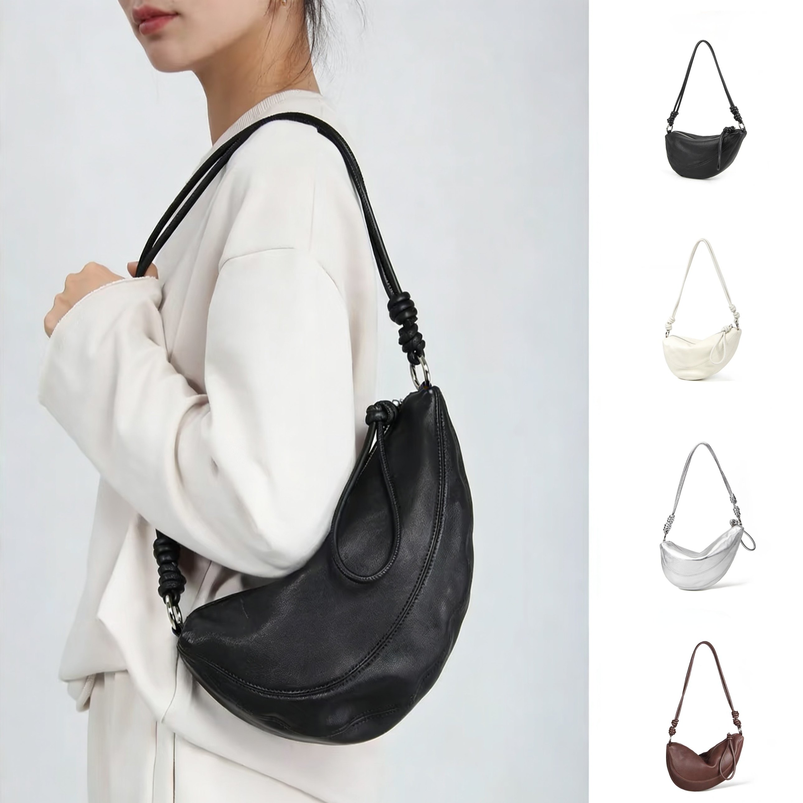 2026新款小众设计高级感羊皮牛角包百搭单肩斜挎月牙包饺子包女包,箱包皮具/热销女包/男包,通用款女包,淘宝优惠券,粉丝福利购,淘宝优惠卷