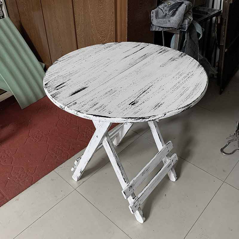 复古做旧折叠实木圆方桌子摄影背景暗调木板静物餐桌美食拍照道具