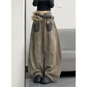 子女款 2025秋季 新款 小个子嘻哈牛仔裤 高腰显瘦宽松bf慵懒风阔腿裤