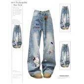 vibe复古浅蓝色牛仔裤 女款 2026冬新宽松百搭阔腿裤 胖mm美式 直筒裤